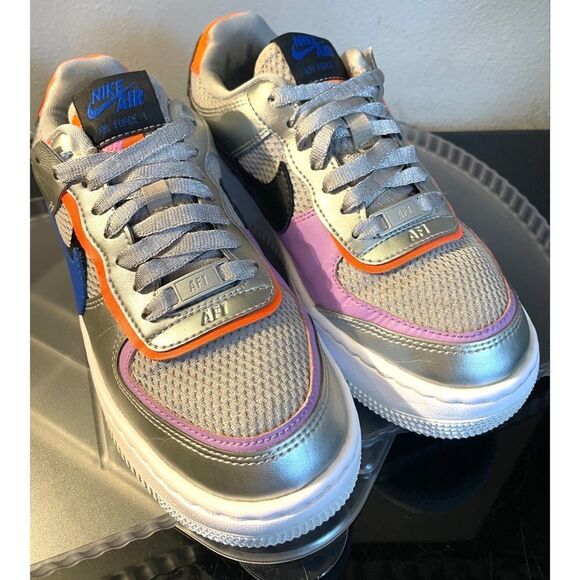 Nike Women's AF1 Shadow Metallic Silver Racer Blue CW6030 Size 6 - Picture 4 of 11